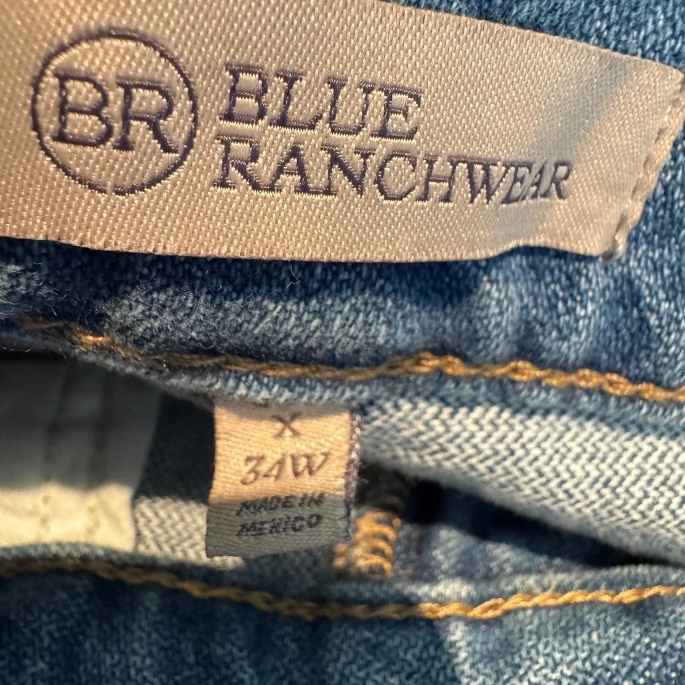 Blue Ranchwear Bronc Rider Straight Jeans Men 34X36 Light Wash Western Rodeo NEW